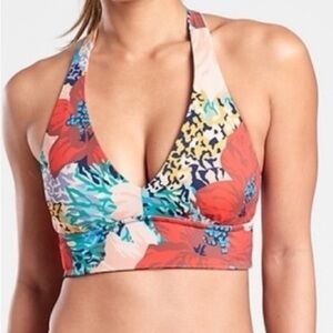 Athleta Red and Blue Floral Bikini Top
